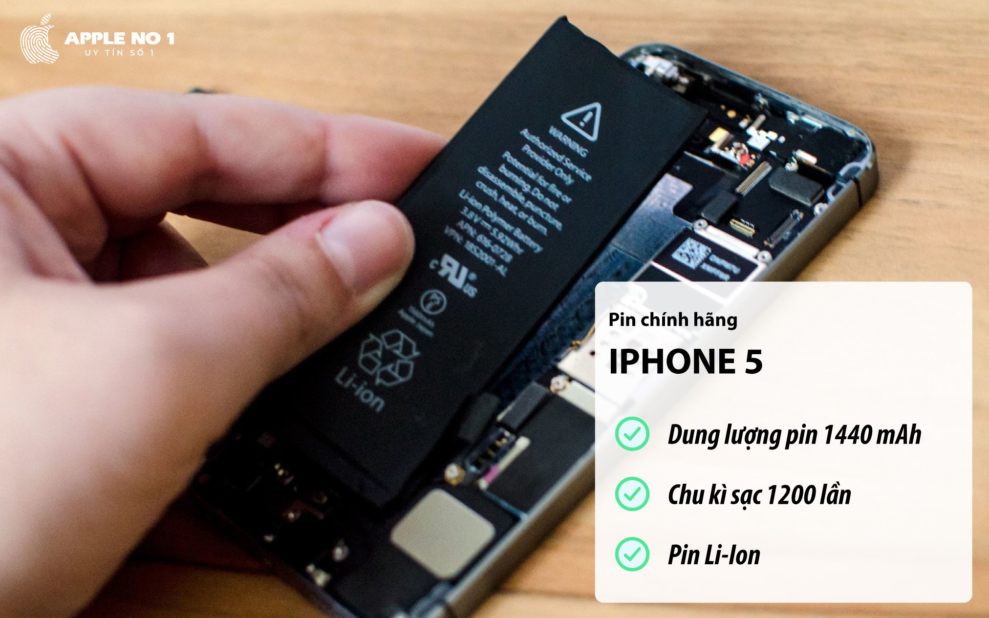 Điện thoại iPhone 5 sở hữu dung lượng pin 1440 mAh, chu kì sạc 1200 lần